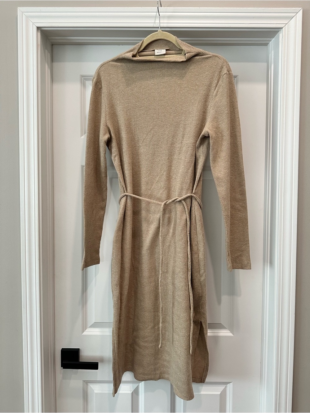 A New Day Beige Waffle Knit Midi Sweater Dress Size L